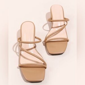 SHEIN Tan Strappy Heeled Sandals